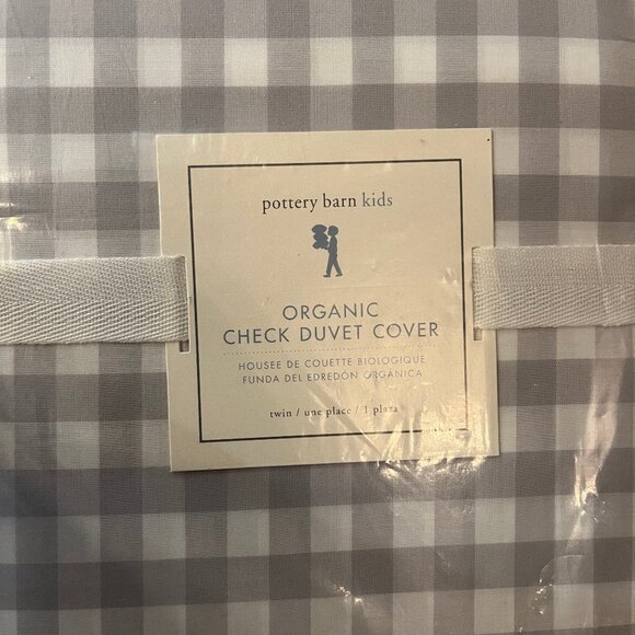 Pottery Barn Kids Organic Check Duvet & Sham - Light Gray, Twin - Picture 3 of 9